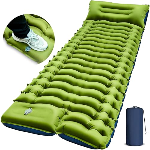 Yuzonc Isomatte Selbstaufblasend, Verdicktes Luftmatratze Camping mit Fußpresse Pumpe & Kissen, Kleines Packmass Camping Matratze Kompakte und Leichte für Outdoor