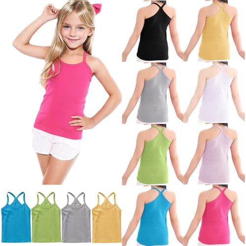 XINYUNZU Mädchen Trägershirt Baumwolle Cami Shirt Top Sommer Sport Top Ärmellos Trägertop Einfarbig Unterhemd Freizeit Oberteile Mode Tanktop Kinder Deals of The Day Hot Pink 10 Jahre