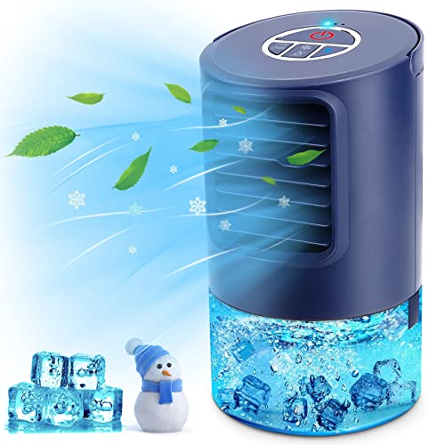 RenFox Klimageräte Mini Luftkühler, 5 in 1 Mobile Klimaanlage, Air Cooler Klimagerät, Ventilator, Luftbefeuchter, 3 Geschwindigkeiten, 7 LED Luftkühler Klein für Zuhause und Büro