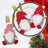 Besteckhalter Weihnachten Filz, Bestecktasche Weihnachtsmann Besteckbeutel Santa Claus Tischdeko, 6 Stück Rot Weihnachts Messer Gabeln Löffel Geschirr Besteck Taschen für Party Tisch Weihnachtsdeko