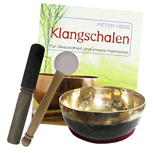 Klangschale Bengali 5-teiliges Klangmassage Set mit BUCH von Peter Hess. Therapie-Qualität: BAUCHIGE KOPFSCHALE ca. 400-450g ca. 12-14cm mit Kissen, Holz-Leder-Reibe- & Therapie-Klöppel. 70177