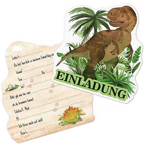 BETESSIN 12x Dino Einladungskarten zum Kindergeburtstag Dinosaurier Einladungen für Kinder zum Geburtstag Junge Dino-Party Dinosaurier Mottoparty usw.