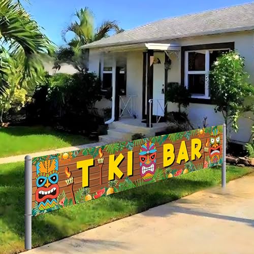 Tiki Bar Hawaii Party Deko Banner, Aloha Hintergrund Banner für Hawaii Party Deko Tiki Banner Deko Hawaii Luau Party Aloha Banner für Strand Sommerparty Zubehör(178 x 32cm)
