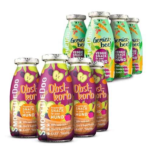 8erPack SmoothieDog 4x Obstkorb und 4x Gemüsebeet - je 250ml SmoothieDog Hundesmoothie - vegetarischer Hundesnack für alle Hunde, hochwertigen Zutaten, vegan, Gluten- und zuckerfrei