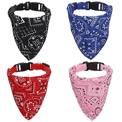 gerFogoo 4 Stück Hunde Bandana Kopftücher, Hundehalstuch mit Halsband, Dreieckstuch Halsdreiecke Hundehalstcher, Einstellbare Hund Halstuch für Welpen Kleine Große Hunde und Katzen(S)