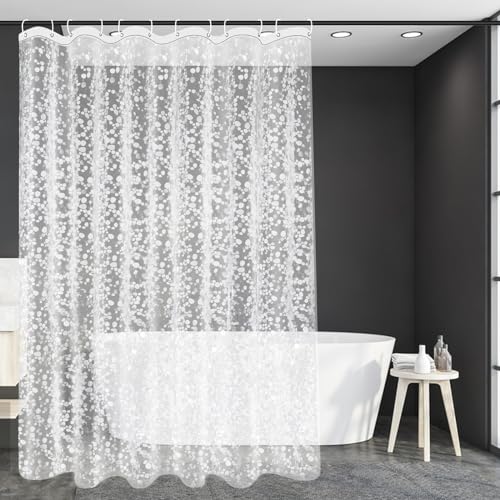 DMJJSD Duschvorhang 180x220 Transparent Eva Shower Curtains mit 3 Gewicht Magnete unten Duschvorhang Anti Schimmel 3D Kieselsteinen Muster Duschvorhänge Shower Curtains mit 12 Duschvorhangringen