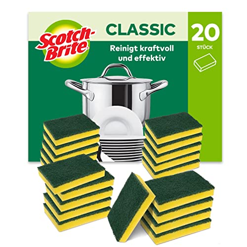 Scotch-Brite Classic Reinigungsschwamm extra stark, 20 Stück - strapazierfähiger Reinigungsschwamm, der Fett und eingebrannte Speisen mit Leichtigkeit entfernt