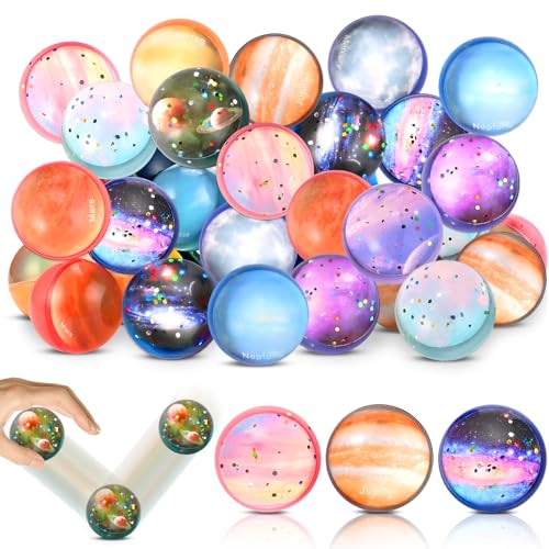 GOLDGE 30 Stück Flummies für Kinder, Gummiball Planeten Kinder Geeignet als Mitgebsel Kindergeburtstag, 32mm Gummiball Kinder Springball für Gastgeschenk Kindergeburtstag, Schultüte Pinata Füllung