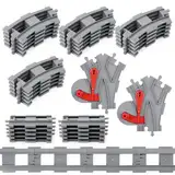 HOTUT Bausteine Zug Schienen, 32 Stück City Zug Schienen, Bausteine Zug Schienen Set Kompatibel mit dem Marktführer, Umlaufbahn ändern, Gerade, Kurven Schienen, Spielzeug Geschenk für Kinder