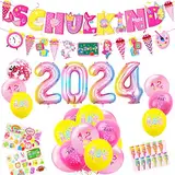 2024 Schulkind Einschulung Deko, Einschulung Geschenk für Mädchen, Schulanfang Deko Set Mit SCHULKIND Banner+Girlande+22 Luftballon+2024 Zahlenballons+3 Aufkleber (Rosa)