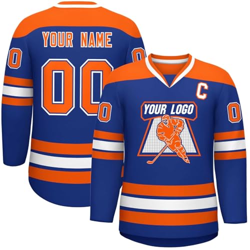 Personalisierbar Hockey Trikots Eishockey-Trikot mit Ihrem Namen/Team/Nummer/Logo Custom Hockey Jersey Hockey-Fans Bekleidung Eishockey Trikot Shirt Atmungsaktiv Sports Uniform,Orange