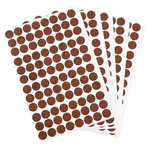 QUARKZMAN 5 Blätter/480 Stück Schraubenloch-Aufkleber, 15mm/0,59 Zoll PVC Selbstklebende Schraubenabdeckung Aufkleber staubdichte runde Kappe für Holzmöbel Schrank Regal, Braun