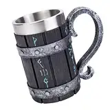 HUAPOPMU Nordic Viking Rune Mug Stainless Steel Tankard 3D Norse Dekor Kaffee Cool Gothic Beer Cup Mugs 600ml