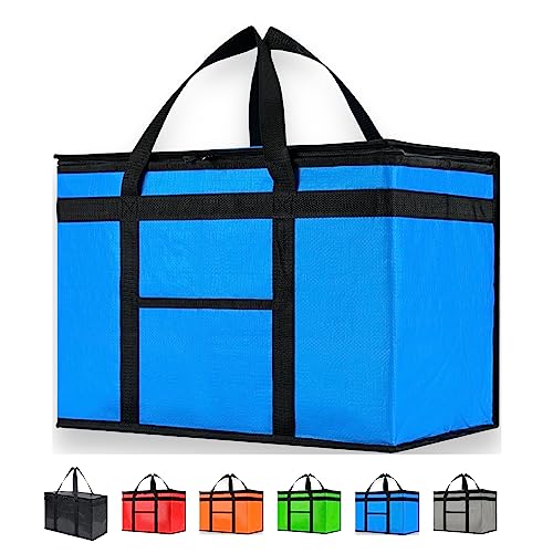 NZ Home PRO Durable XXL Isolierte Kühltasche und Speisenwärmer für Lebensmittellieferung und Lebensmitteleinkauf mit Reißverschluss, Blau, kommerzielle Qualität (1 Stück)
