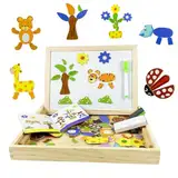 EACHHAHA 100 Stück Holz-Magnetpuzzle,Tier Magnetische Kinder,Lernspielzeug für Zeichenbretter aus Holz,Reichhaltige Muster, freie Kombination,Fantasie entwickeln,Spielzeug für Jungen und Mädchen