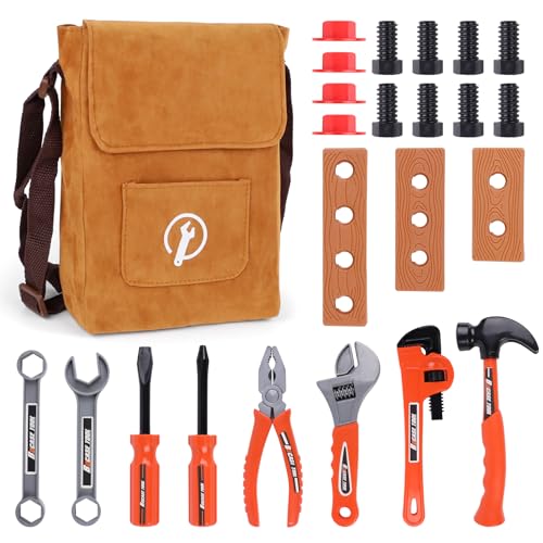 Magic4U Kinder-Werkzeug-Set, 26-teiliges Kinder-Werkzeugset mit Werkzeugtasche, 8 Werkzeugausrüstungen, Pretend Play Bausets für Kinder im Alter von 3–6 Jahren, Kleinkind-Jungen-Spielzeug