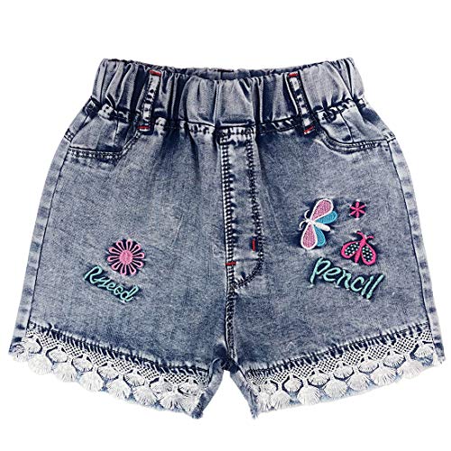 Peacolate 4–8 Jahre kleine große Mädchen Denim Sommer Shorts Teenager elastischer Bund Blume zerrissene Jeans (4 Jahre, Schmetterling)