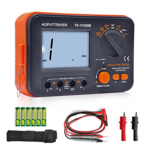 Digitaler Isolationswiderstandstester, 1999 Zählt Megohmmeter Großes LCD-Display Megohmmeter DC250/500/1000V AC750V, 200MΩ~2000MΩ mit Hintergrundbeleuchtung für Datenspeicherung für Motorkabel