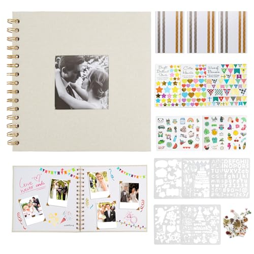 LPZMPZ Fotoalbum 20,5x20,5cm 20 Seiten Fotobuch zum Selbstgestalten Scrapbook Einkleben Photo Album Fotoalben Klein Foto Buch Selber Selbst Gestalten Ringbuch für Baby Hochzeit Geburtstag Beige