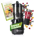 Nutrilovers Entsafter NUTRI-PRESS MAX Ganze Früchte entsaften Slow Juicer Slow Juicer Kaltpresse mit XXL 135 mm Öffnung, BPA-frei inkl. Saft-Flasche, Slow Juice Rezeptbuch