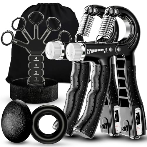 ALMAH Handtrainer Trainingsset(5er-Pack), Fingertrainer Griffkraft Trainer Set, 2 Einstellbarer Widerstand Unterarmtrainer, Fingerstrecker, Trainingsring & Stressabbau-Griffball mit Tragetasche