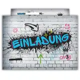 PRINTNOVIA 12x Einladungskarten für Kindergeburtstag & Party - Frech Buntes Graffiti-Design für Jungen - Perfekt für Einschulungen & Kinderparty – Geburtstagseinladungen Set