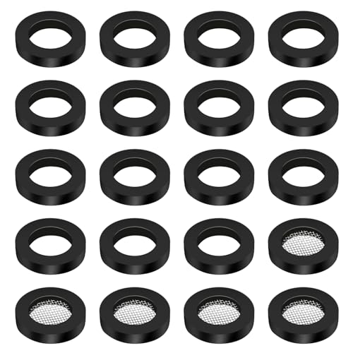 5 Stück Duschkopf Dichtung mit Drahtgeflecht 15 Stück Gummi Scheibe Schwarz O Ring Filternetz Edelstahl Schlauchdichtung Dichtung Gummidichtring mit Sieb für 1/2 Zoll Dusch Brausekopf