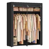 SONGMICS Aufbewahrungsschrank, tragbar, mit Aufhängestange, faltbar, Garderobe, Schlafzimmer, Arbeitszimmer, 140 x 43 x 174 cm, Schwarz RYG02BK