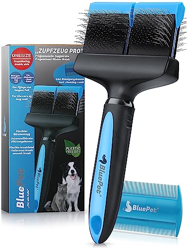 BluePet "ZupfZeug Pro" Professionelle Hundebürste Langhaar - Zupfbürste für Hunde und Katzen - Entfernt sanft Unterwolle, Verfilzungen & Knoten