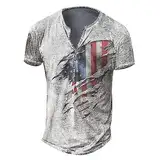 Angebot des Tages Langarmshirt Herren Freizeithemden Für Herren T-Shirts Für Herren V-Ausschnitt Vintage Distressed Totenkopf Shirt Usa Flaggen Druck Trachtenhemd Herren-T-Shirt (Weiß, L)