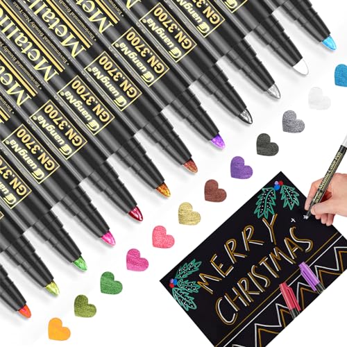 Baozun Metallic Stifte, 12 Farben Glitzerstifte Metallic Marker Pens Acrylstifte für Scrapbook Album, Gästebuch Hochzeit/Geburtstag, Fotoalbum Schwarze Seiten, Bastelsachen (12 Farben)