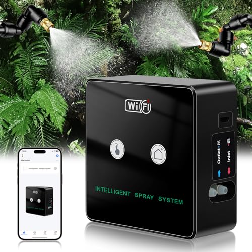 Beregnungsanlage Terrarium, Luftbefeuchter Terrarium, Mobiltelefonsteuerung Intelligentes Reptilien Benebelungssystem für Terrarium Luftbefeuchter Präzisionskupferdüse Kann um 360° Gedreht Werden