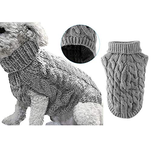 Hunde-Rollkragen-Strickpullover, Mantel, Winterwärmer, dicker Pullover, für kleine, mittelgroße und große Hunde, Welpen, Katzen, Größe S, Grau