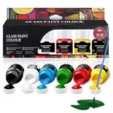 WEILAOK Glasfarbe auf Wasserbasis, Glass Paint Keramikfarbe Porcelain & Glass Starter Set, Acrylfarbe zum Bemalen von Tassen, Tellern, Weingläsern 6 x 25 ml Farbe und Pinsel
