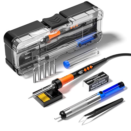 Lötkolben Kit, 90W LCD digitale Lötpistole, 12-in-1 Lötkolben Kit Tool, Temperatur einstellbar von 180-480°C, with 5 soldering tips