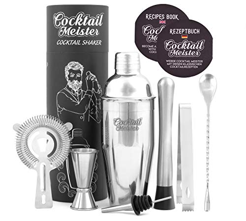 CocktailMeister Premium Cocktail Shaker Set_, Professional Cocktail Mixing Set, Cocktail Set Ideal für Zuhause oder die Bar, Shaker, Cocktailbuch, Japanisches Messbecher UVM