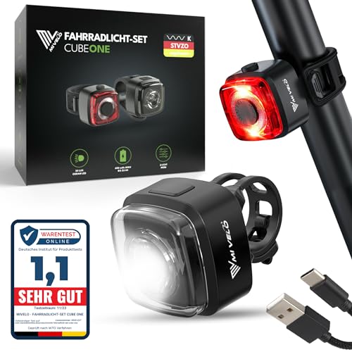 MIVELO Cube ONE Fahrradlicht Set StVZO zugelassen Fahrradbeleuchtung USB-aufladbar & 100% wasserdicht LED Fahrrad Licht vorne & hinten Rücklicht, Fahrradlampe