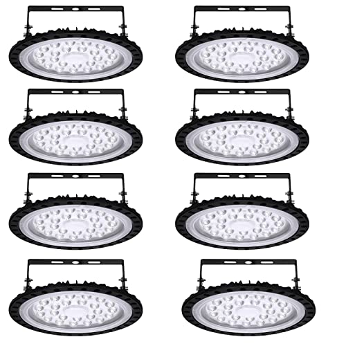 8 Stück UFO Industrielampe, 100W Hallenstrahler, 6500K Kaltweiß High Bay Licht, IP67 Wasserdicht Werkstattlampe, LED Strahler für Fabrikhallen, Hallenstadion, Werkstätten