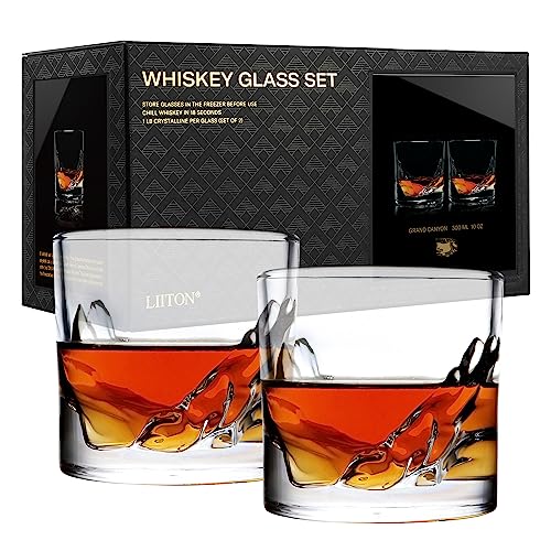 LIITON Exklusiv Whisky Gläser Set Grand Canyon 2-teilig aus Kristallglas, Tumblergläser, Geschenke für Männer für Cocktails, Gin, Bourbon, Rum, Trinkgläser Geschenkset