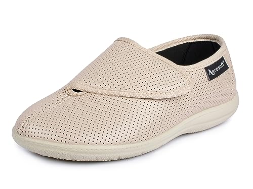 Aerosoft Damen Klett-Halbschuh Stretch 15 Weite G-H Wechselfußbett rutschhemmend (beige, Numeric_40)