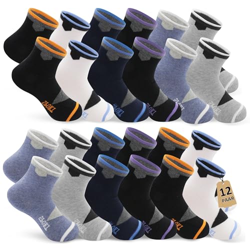 Geyuwoz 12 Paar Kinder Socken Jungen Sportsocken Kindersocken 35-38 Jungen Baumwolle Sneakersocken Bunt Stoppersocken Kinder Unisex