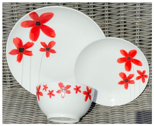 Topkapi 12-tlg Tafelservice/Frühstücks-Set Wilko │ Für 4 Personen │ Dekor TK-1021 │ Spülmaschinengeeignet │ Mikrowellengeeignet │ Echtes Porzellan mit wundervollem Blumendekor
