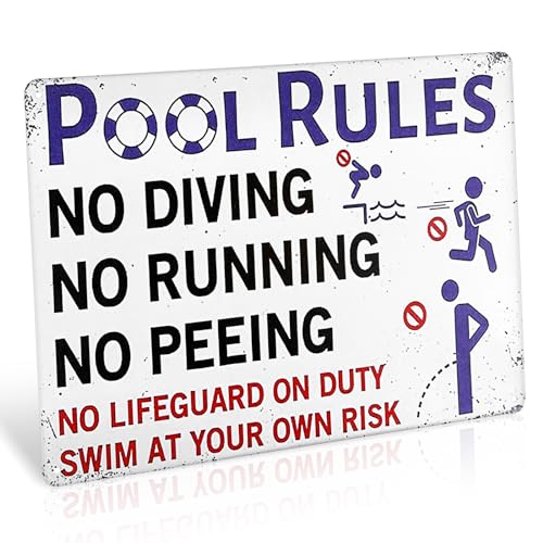 Andibro Pool Rules Schilder, Pool Warnschild Metall Blechschild 11,8 x 7,8 Zoll Vintage Swim Pool Sicherheit Regeln Lustige Outdoor Wanddekoration UV Geschützt und Wasserdicht (C)