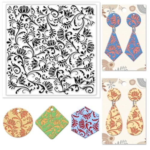 CHGCRAFT Polymer Clay Texture Sheets Flower Vine Man Silicone Texture Stamp Clay Texture Mat Flower Modeling Pattern Pad Texture Sheets for Polymer Clay Jewelry and Clay Earrings Tools