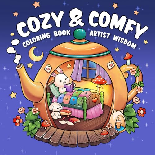 Cozy & Comfy: Relaxing Coloring Book for Adults and Kids, Bold and Easy, Featuring Familiar Corners with Super Cute Animal Characters, Simple and Big Designs to Color for Stress Relief