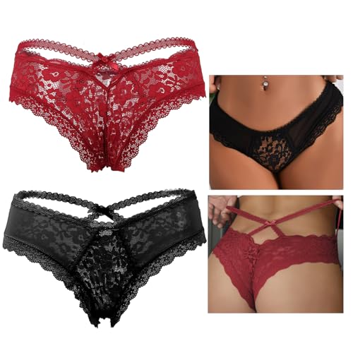 ohyeahlady Erotisch Höschen Damen Übergröße Sexy String Tanga Damen Unterwäsche Reizwäsche Große Größen Spitze Pantys Mollige Frauen Hipster Unterhose Plus Size Slip Atmungsaktiv Schwarz+Rot,3XL-4XL