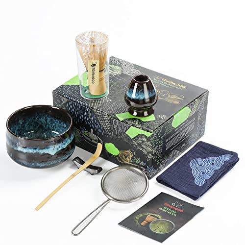 TEANAGOO Matcha-Tee-Set, Japanisches Tee-Set, Matcha-Schale, Matcha-Bambusbesen, Schaufel, Sieb, Matcha-Besenhalter, Matcha-Besenständer, Matcha-Besenset N4,Matcha-Tee-Set