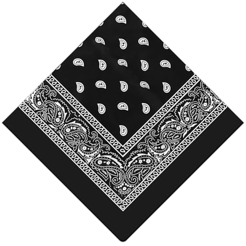 sularpek Bandana, Bandana Damen und Herren, Paisley Halstuch, Schwarz Kopftücher, Bandanas mit Original Paisley Muster, Headwear Haar Schal Ansatz Handgelenk Kopf Biker(55 x 55 cm)