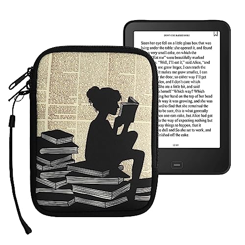 kwmobile Tasche für eReader - Neopren Hülle Schutzhülle Lesende Frau Schwarz Beige - 17 x 12 x 2 cm Innenmaße