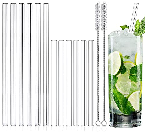 12x Glasstrohhalme Lang - Glas Trinkhalme Glas Strohhalm Lang 21.5cm & Kurz 15cm - Glasstrohalme Glastrinkhalme Spülmaschinenfest - Glas Strohhalme Glas